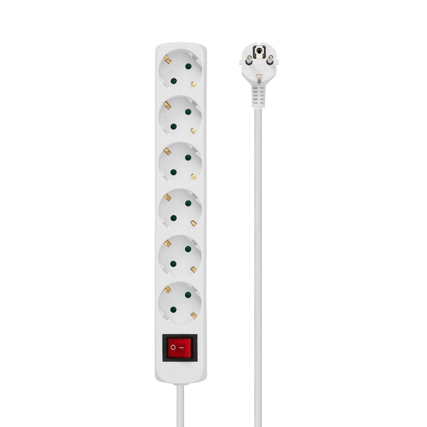 Microconnect Steckdosenleiste – 6× Schuko (Typ F), 1,8 m, mit Schalter, Weiss