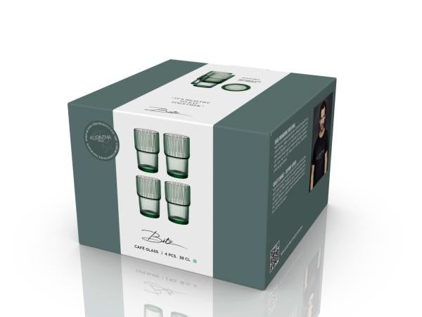 BITZ Latte Macchiato Becher Kusintha – 4er Set, 380 ml, Glas, Grün, spülmaschinenfest