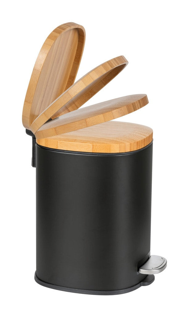 WENKO Tisch-Abfallbehälter Fianema – 3 l – mit Deckel – Stahl, schwarz – B × H × T 170 × 235 × 210 mm