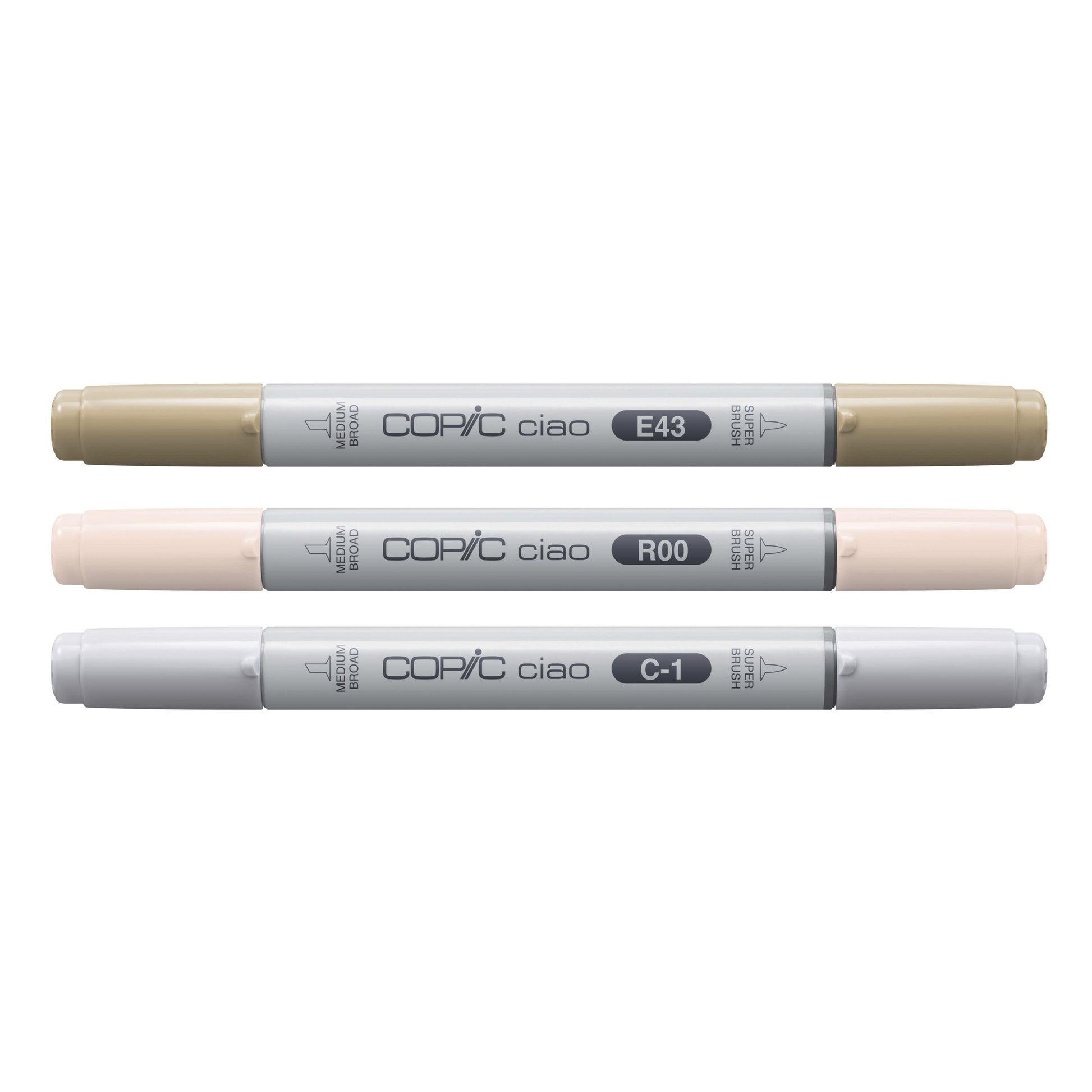 Copic Ciao Pinselstift, Doppelspitze, Meissel- und Pinselspitze – alkoholbasiert, 3 Farben