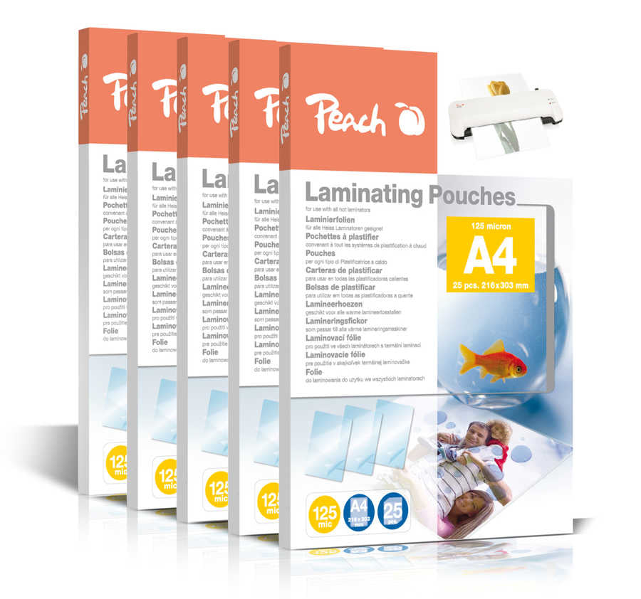 Peach Laminierfolien A4, glänzend – 125 µm, 216 × 303 mm, 600 Stk.