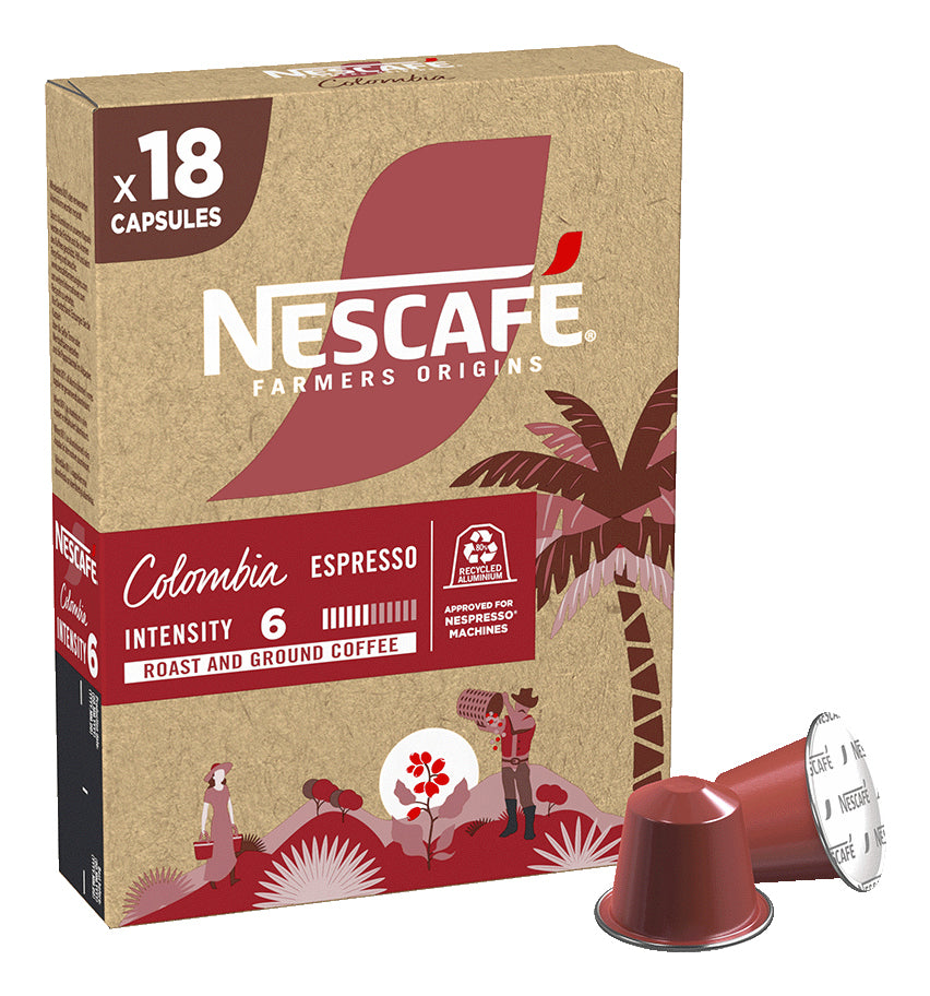 Nescafé Farmers Origins Colombia – Kapseln für Nespresso – Espresso, Intensität 6, 18 Kapseln