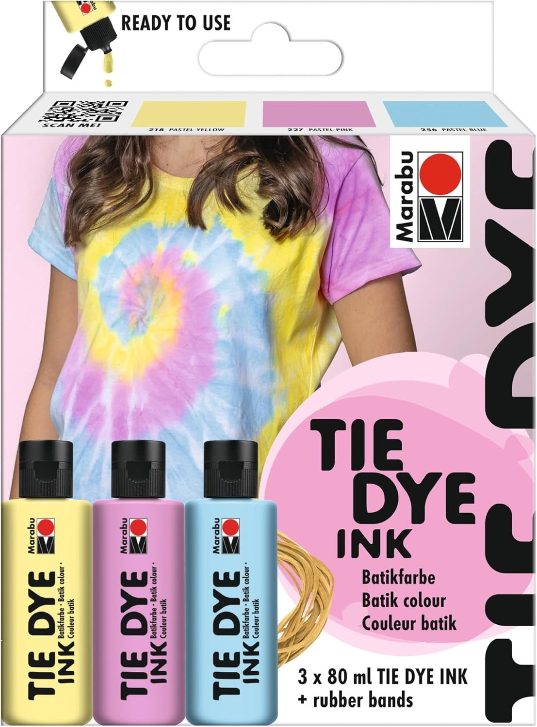 Marabu Stoffmalfarbe – Set – 3 Farben, Pastell (Sortiert), 80 ml, für Baumwolle, Leinen & Seide