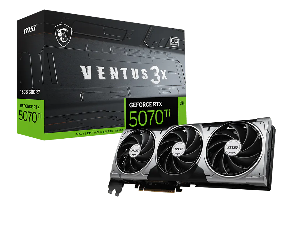 MSI GeForce RTX 5070 Ti 16 GB VENTUS 3X OC – PCIe Grafikkarte – 3×DP, 1×HDMI, 16 GB GDDR7, PCIe 5.0, 300 W