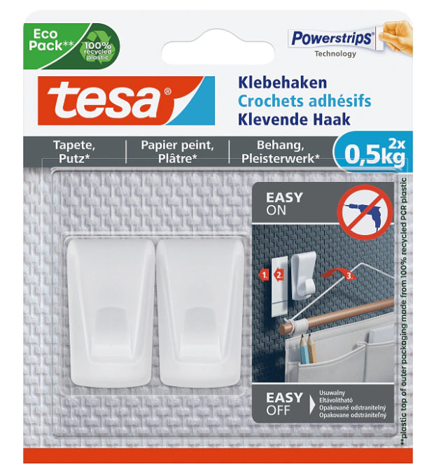 TESA Klebehaken – Kunststoff, weiss, 12 × 14 × 2,0 cm – 2er-Pack