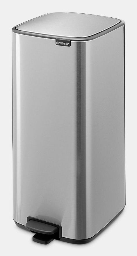 Brabantia Papierkorb Bo – 30 l – mit Deckel – Stahl, silber matt – B × H 288 × 647 mm