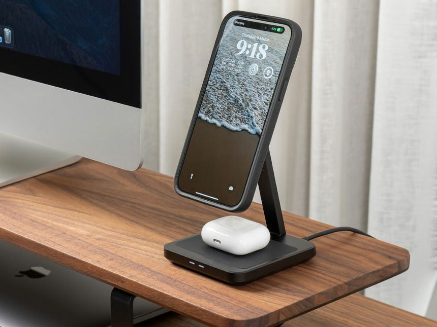 Quad Lock Dual Desktop Wireless Charger – 18 W, 1× USB-A, Qi – für Qi-kompatible Geräte