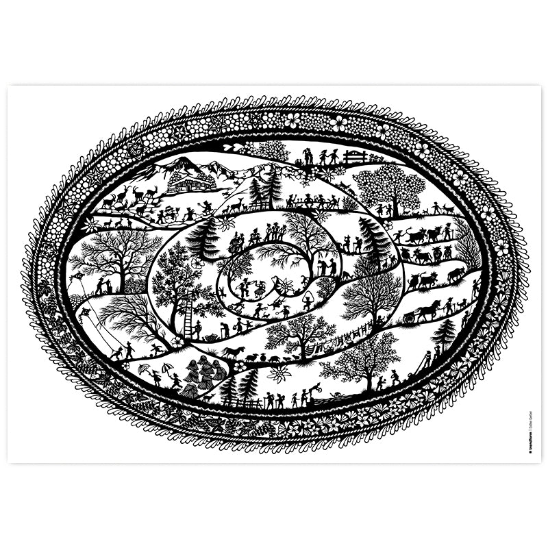Trendform Tischset – Papier, Motiv Scherenschnitt Landleben, 42 × 29,7 cm