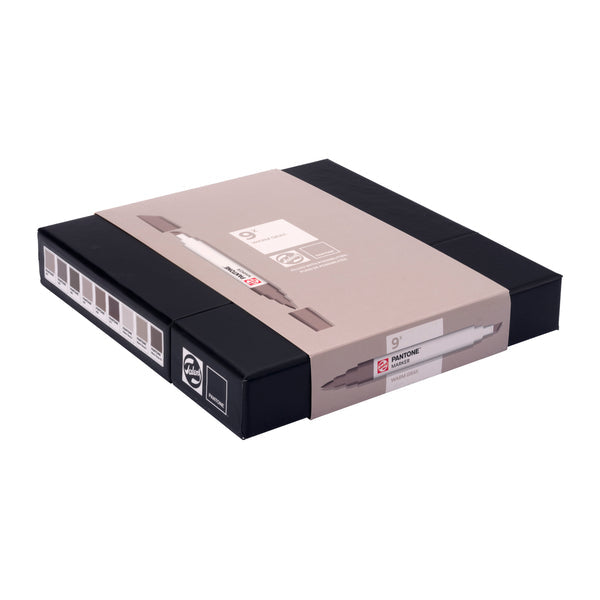 Talens Designmarker-Set Pantone, Keil/Pinsel, Warmgrau – 9-tlg., schnelltrocknend, lichtbeständig, wasserfest