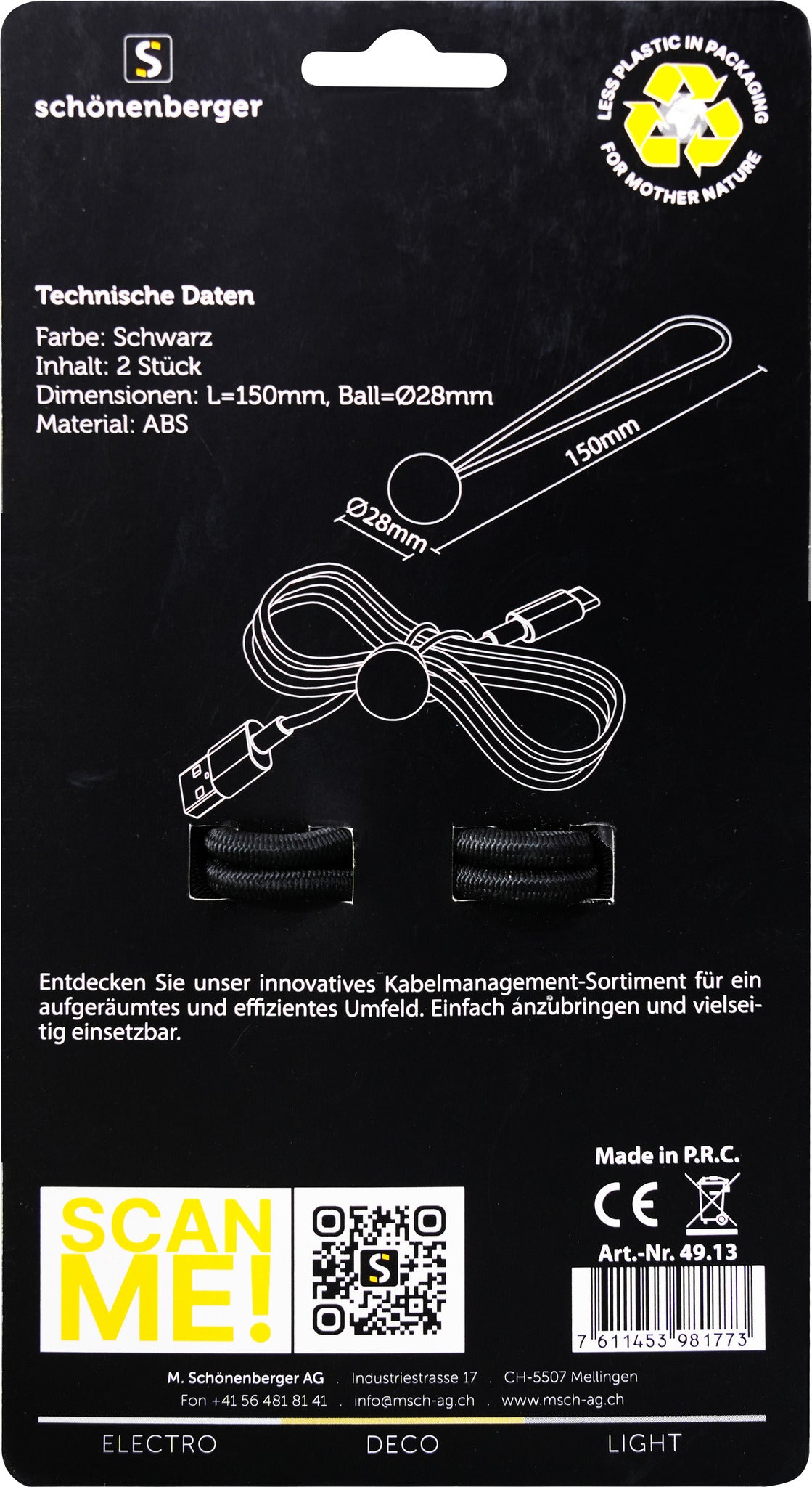 M. Schönenberger Kabelbinder, 150×28 mm, 2 Stk. – schwarz