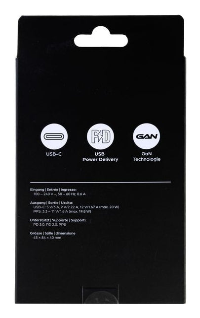 ONIT F02791 USB-Ladegerät 20 W – USB-C×1 – PD 3.0, PPS, GaN – EU-Stecker (Typ C) – Schwarz