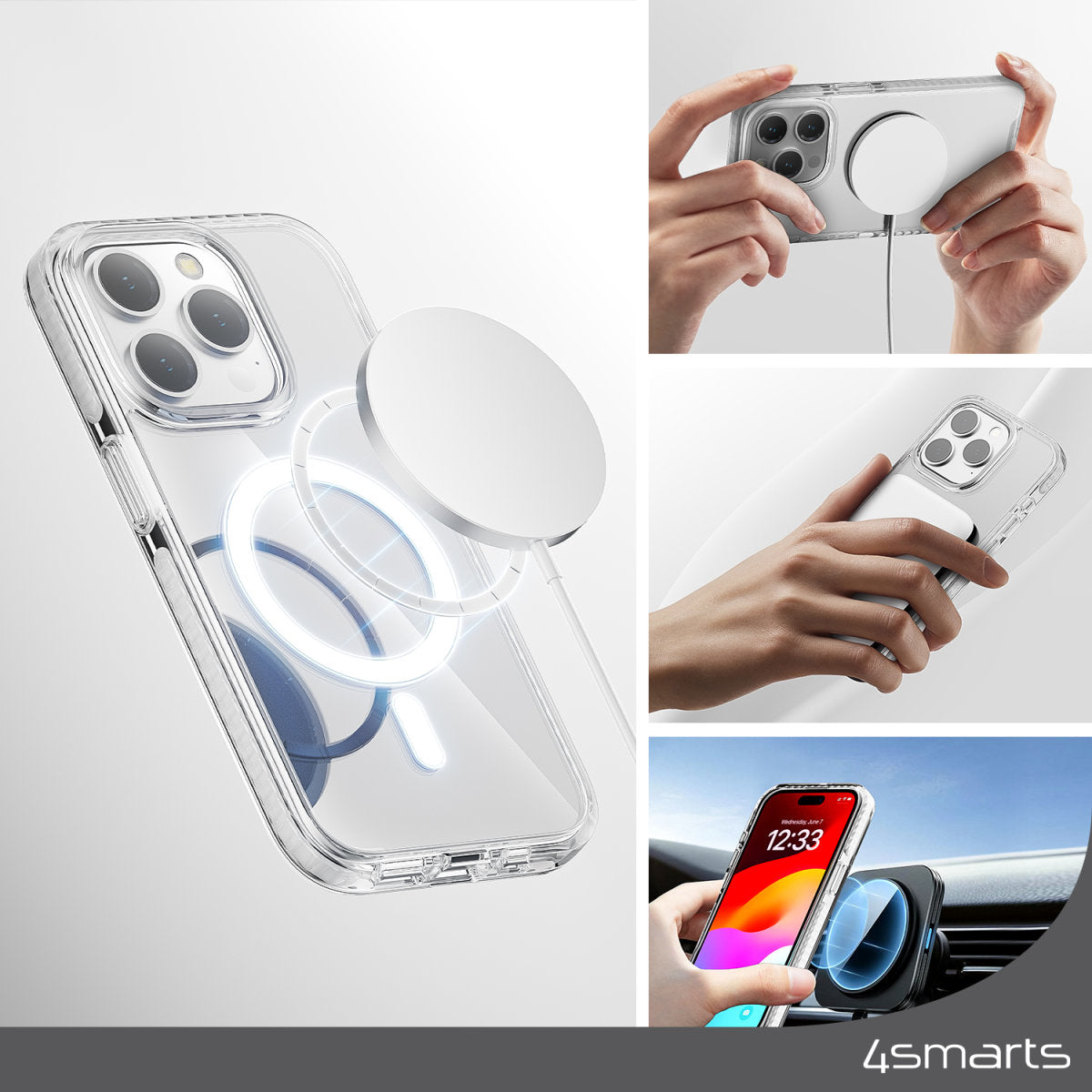 4smarts Backcover – für Apple iPhone 15 Plus, MagSafe, TPU, Transparent, bis 3 m Sturzsicher