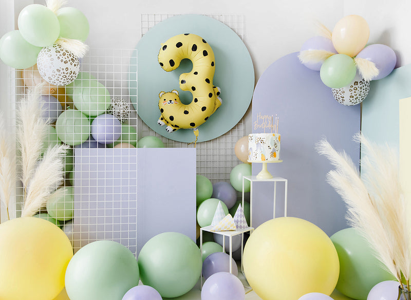 PartyDeco Folienballon Zahl 3 Gepard – Schwarz – 68 × 98 cm – 1 Stk