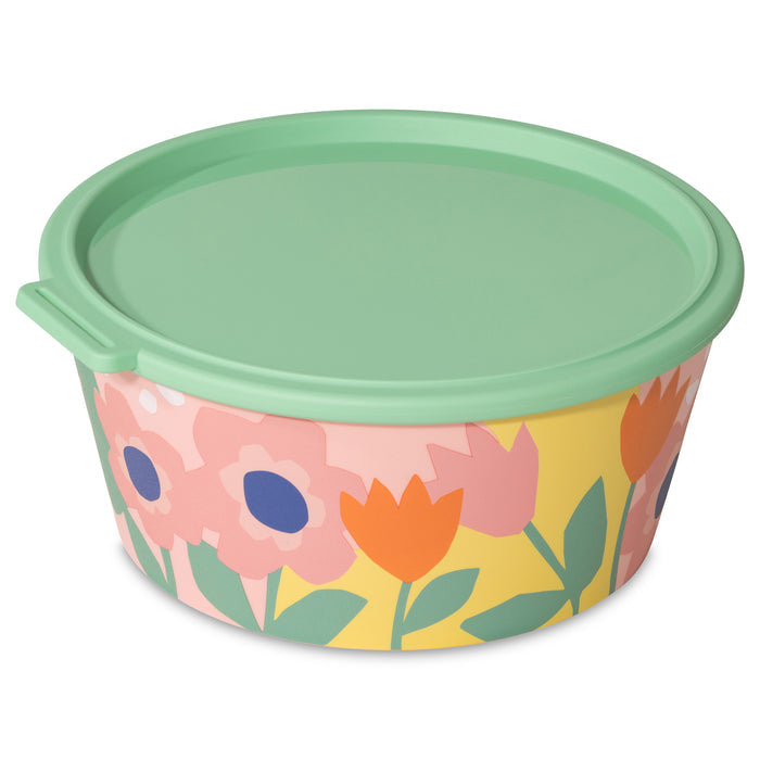 Koziol Salatschüssel Nora Blooms – 2,2 l, Ø 22,7 cm, H 9,5 cm, Kunststoff (biozirkulär), mit Deckel (grün)