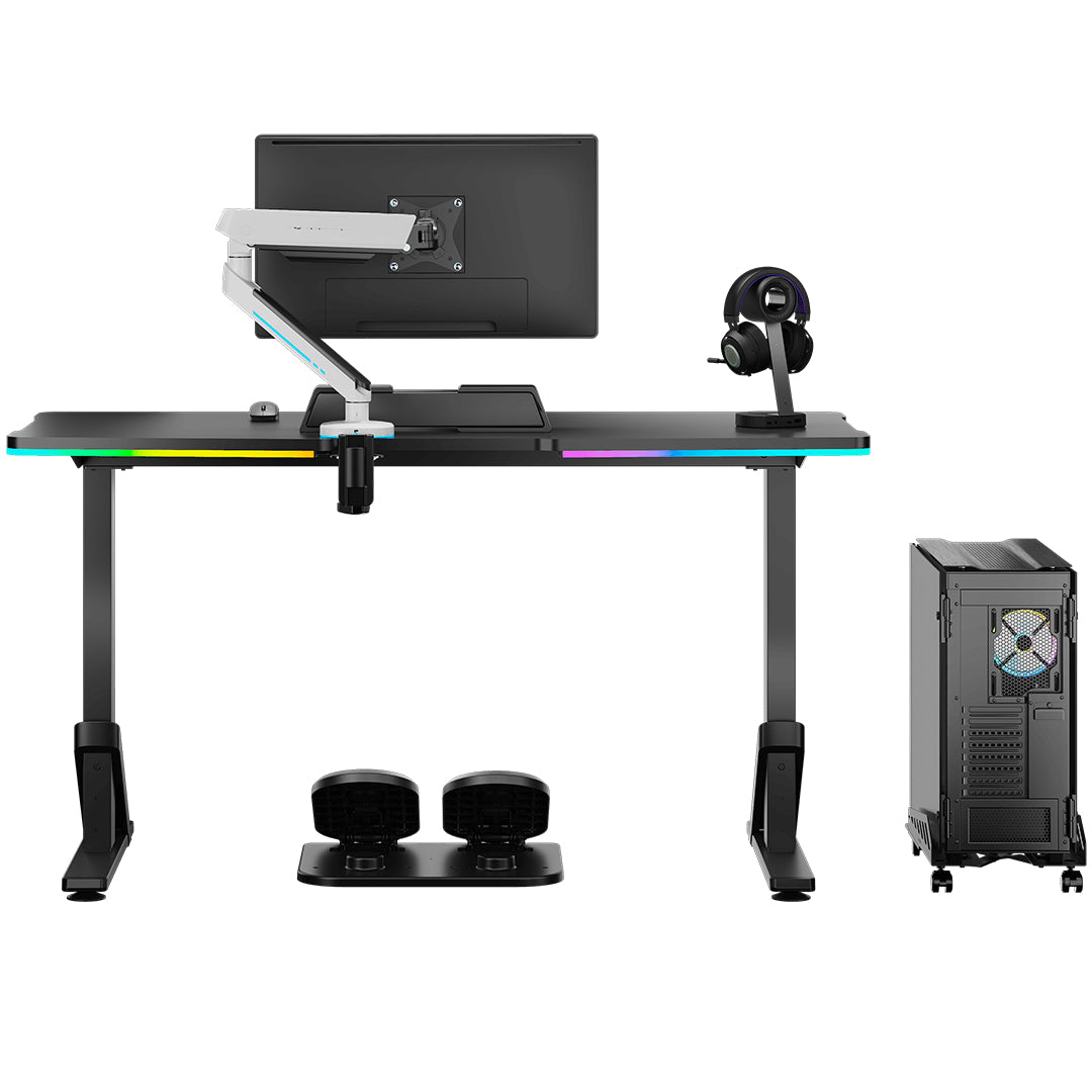 Ultradesk Iron Gaming-Tisch – 132,5 × 60,5 cm, höhenverstellbar, LED-Beleuchtung, schwarz, Stahl