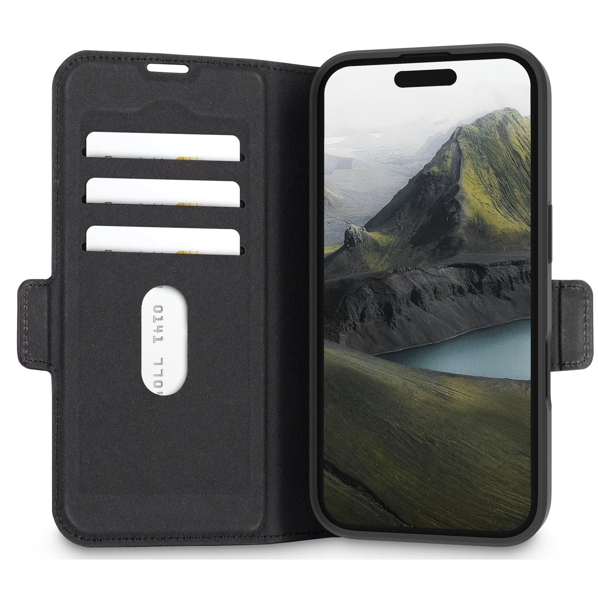 dbramante1928 Oslo Pro – Wallethülle – für Apple iPhone 16, mit Ständer, 3 Kartenfächer, PU, Schwarz