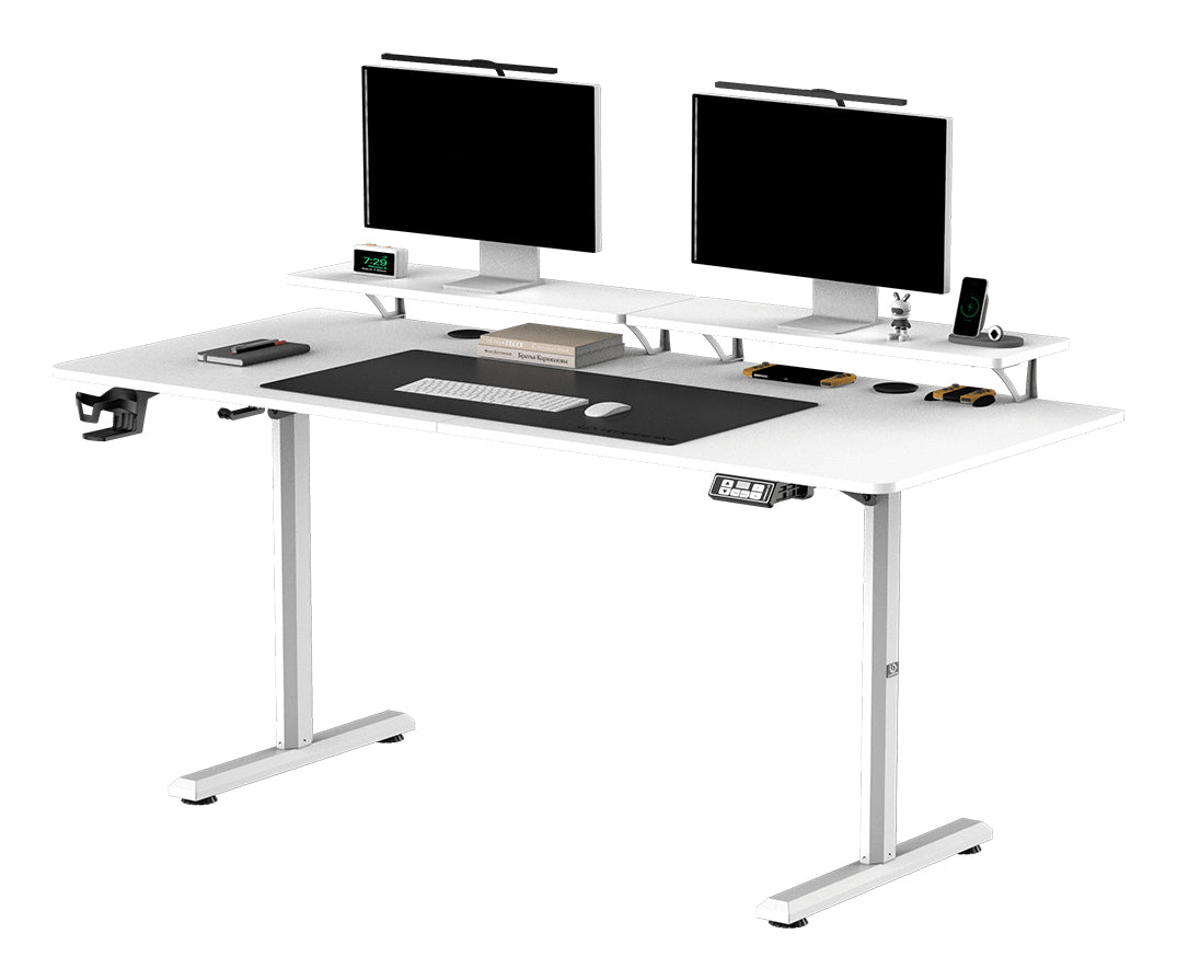 Ultradesk Highlander XXL Gaming-Tisch – 160 × 70 cm, elektrisch höhenverstellbar, weiss, Holz