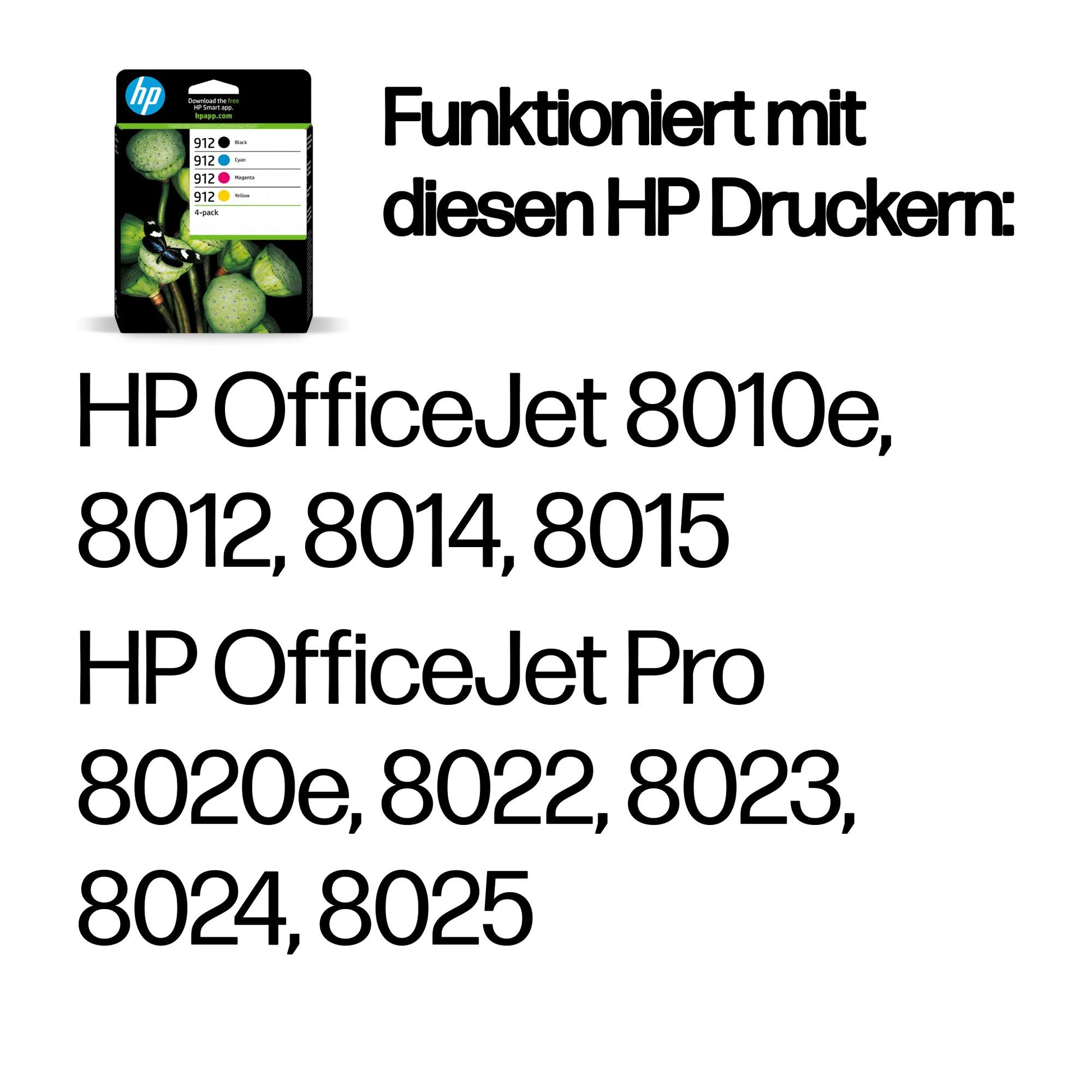 HP 912 Tintenpatronen-Multipack, Schwarz/Cyan/Magenta/Gelb (Original) – für OfficeJet/OfficeJet Pro …