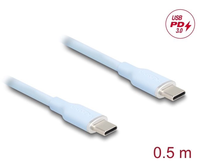 DeLOCK USB-C auf USB-C Kabel – USB 2.0 (480 Mbit/s) – 0,5 m – PD 60 W – Silikon – Blau