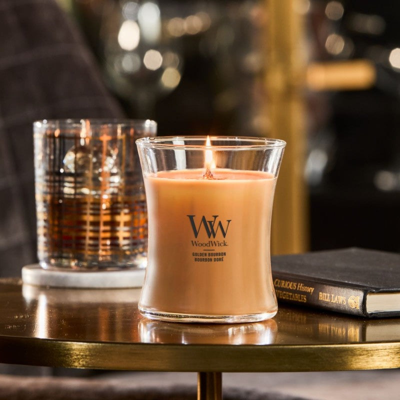 WoodWick Duftkerze Golden Bourbon, sortiert, Sojawachs, Ø 10 cm, 11 cm, 1 Stück