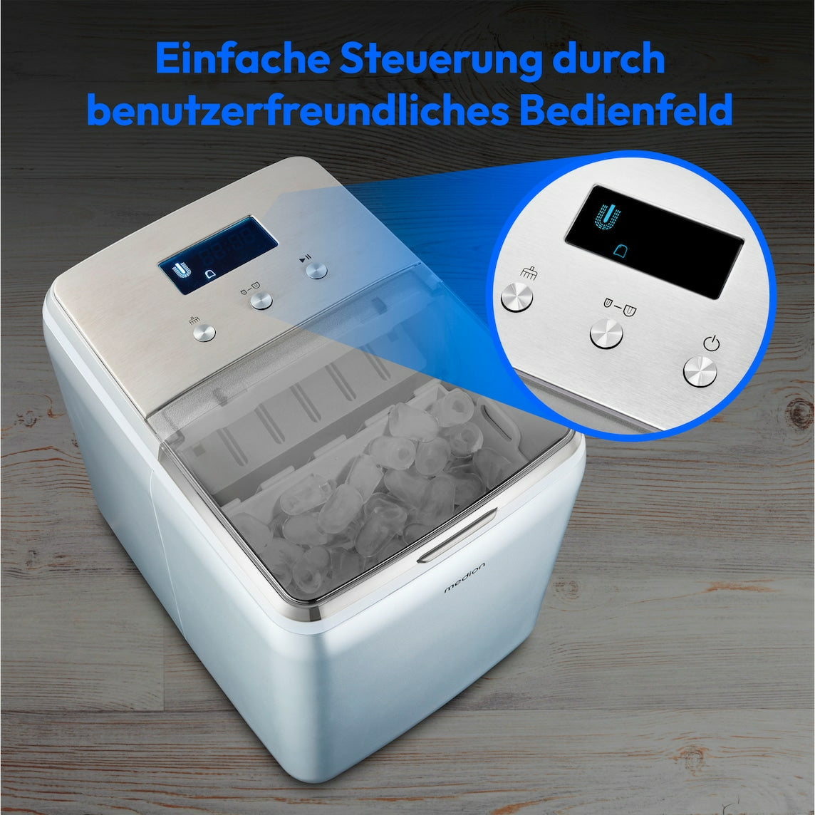 MEDION Eiswürfelmaschine MD 11950 – 15 kg/24 h, 2,6 l, grau/edelstahl