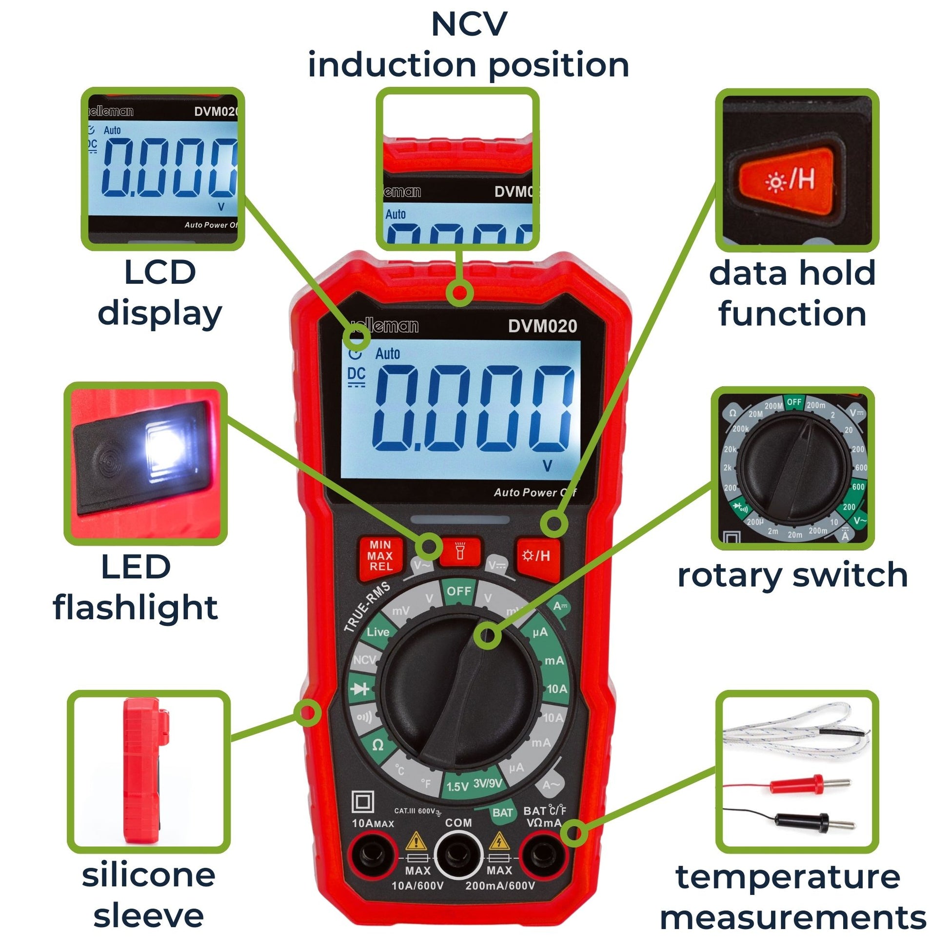 Velleman 469862 – Multimeter – Echt-Effektivwert, 0,1–600 V AC, CAT III 600 V
