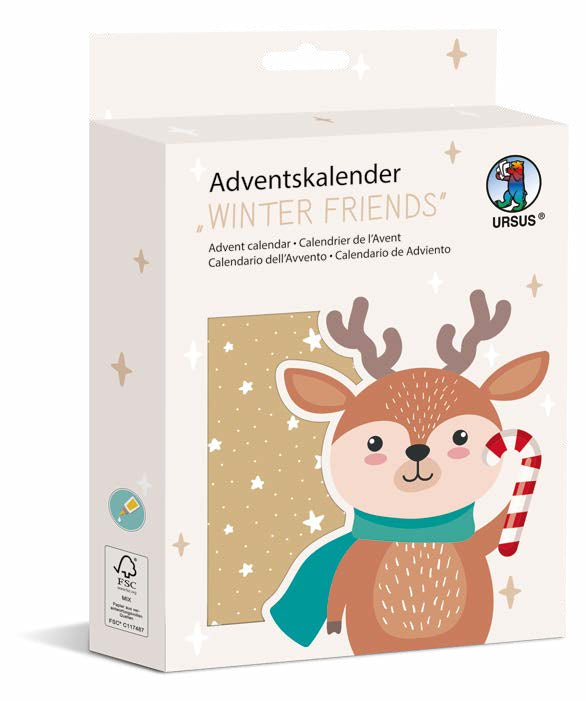 URSUS Adventskalender Winterfreunde – 24 Fächer, 24 Aufkleber (4 Bögen) – ab 3 Jahren
