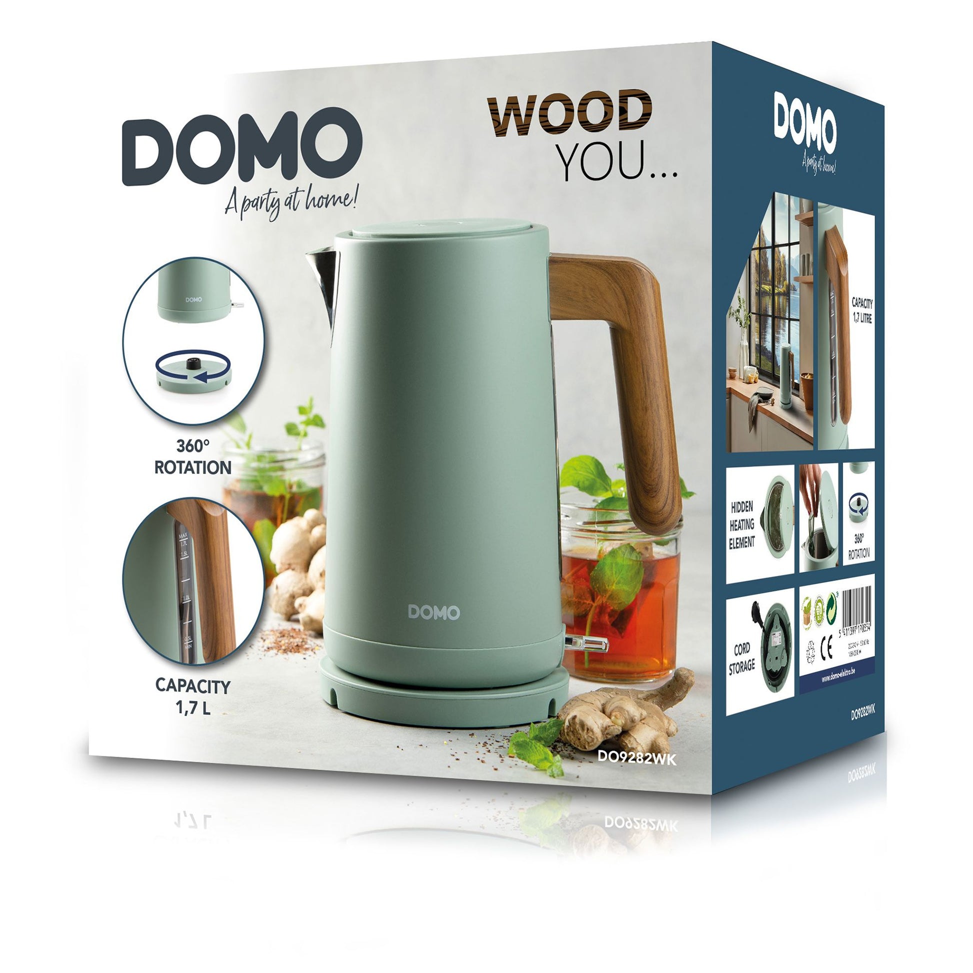 Domo Wasserkocher – 1,7 l, Kunststoff, Salbei, DO9282WK