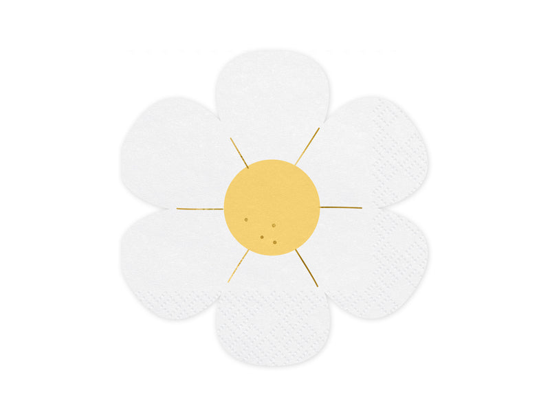 PartyDeco Servietten Gänseblümchen – Weiss/Gelb – 33 × 33 cm – 12 Stück