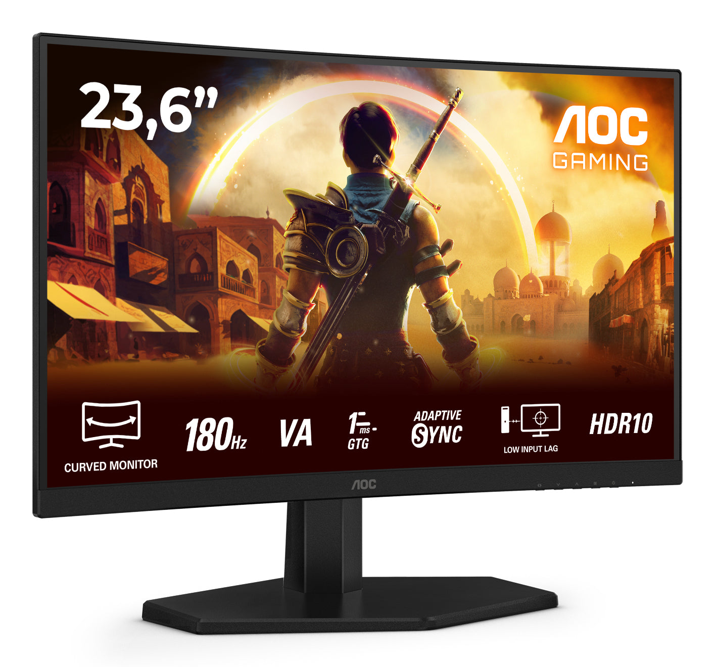 AOC C24G42E – Monitor, 23,6", VA, 180 Hz, 250 cd/m², Gebogen, Adaptive Sync, Lautsprecher, Schwarz