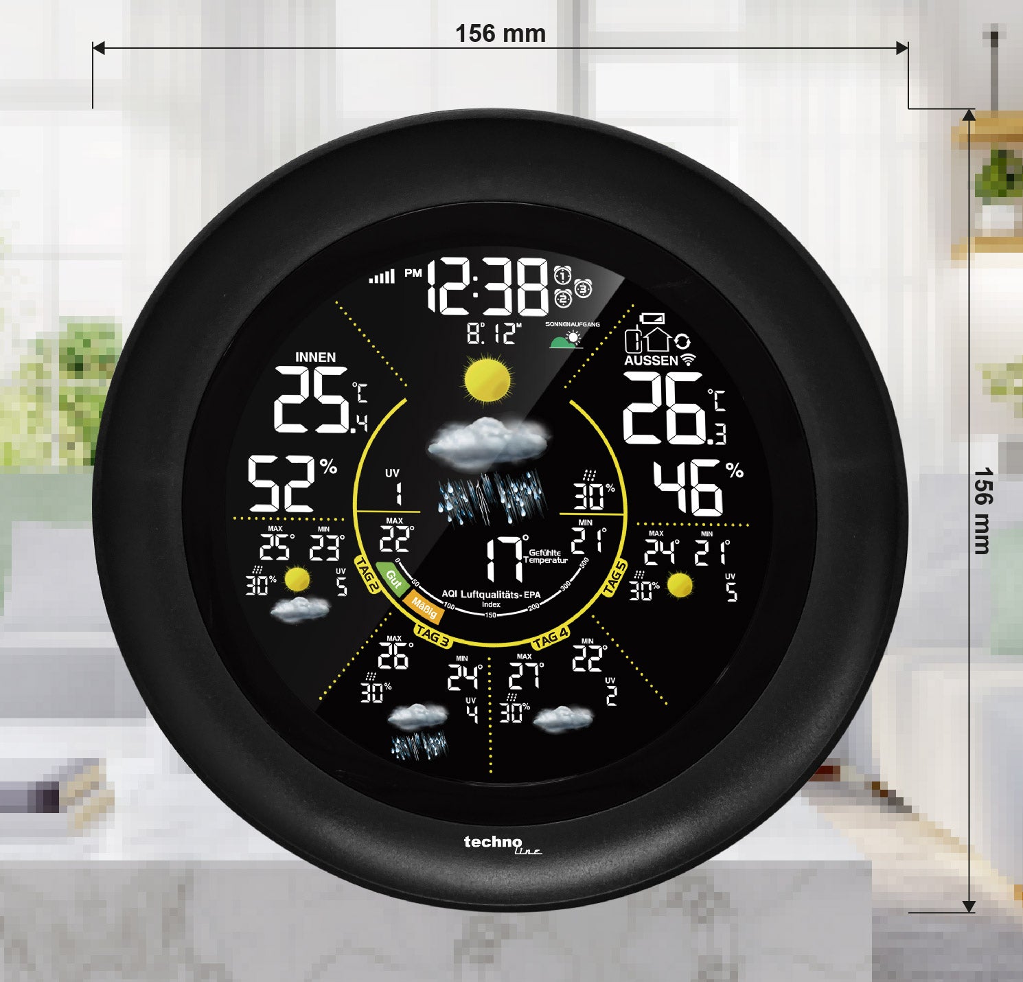Technoline WD 3040 – Wetterstation, innen/aussen, Hygrometer, inkl. Aussensensor – schwarz