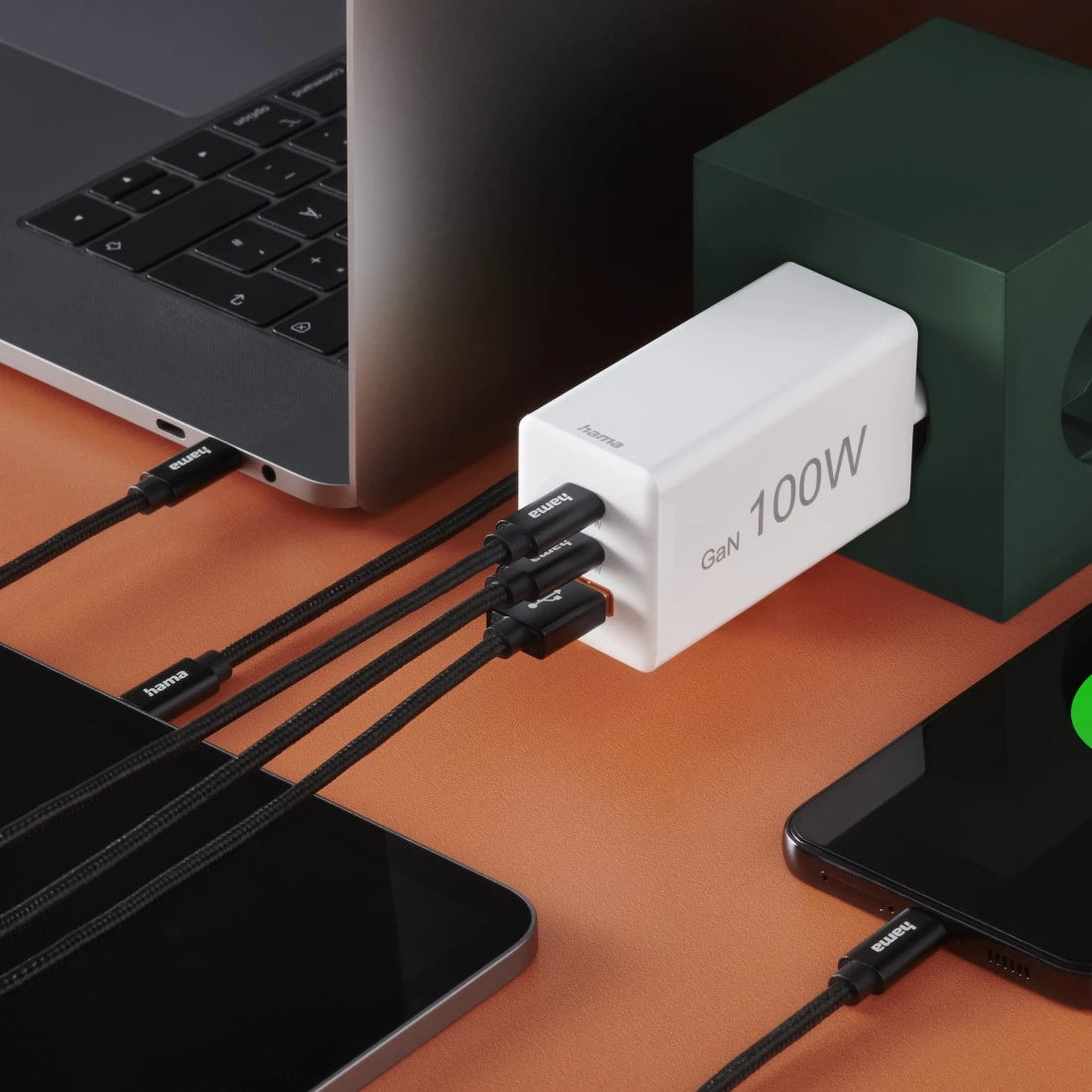 Hama Netzteil – 100 W, 2× USB-C + 1× USB-A, PD, QC 2.0/3.0, GaN – für Laptops, Smartphones, Tablets