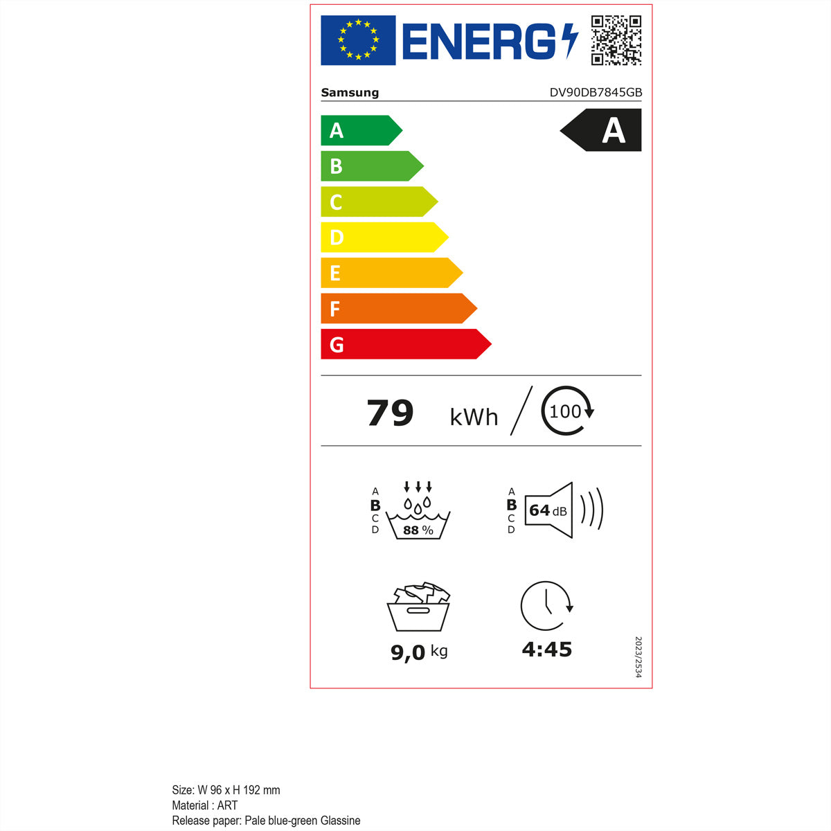 Samsung Wäschetrockner DV7400 – 9 kg, Wärmepumpe, Energieeffizienzklasse A – Schwarz