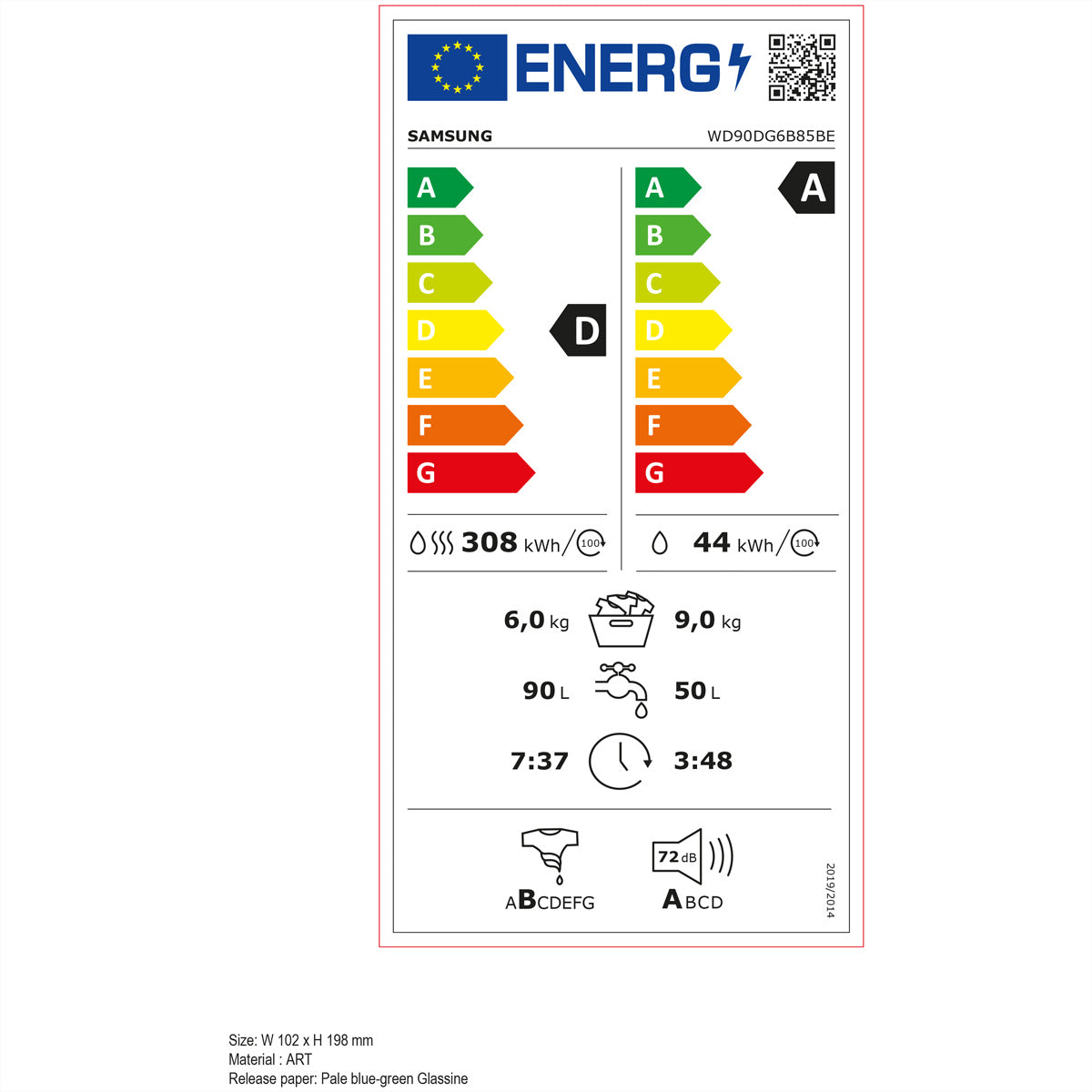 Samsung Waschtrockner WD6400D – 9 kg Waschen, 6 kg Trocknen, 1400 U/min, Energieklasse D – weiss