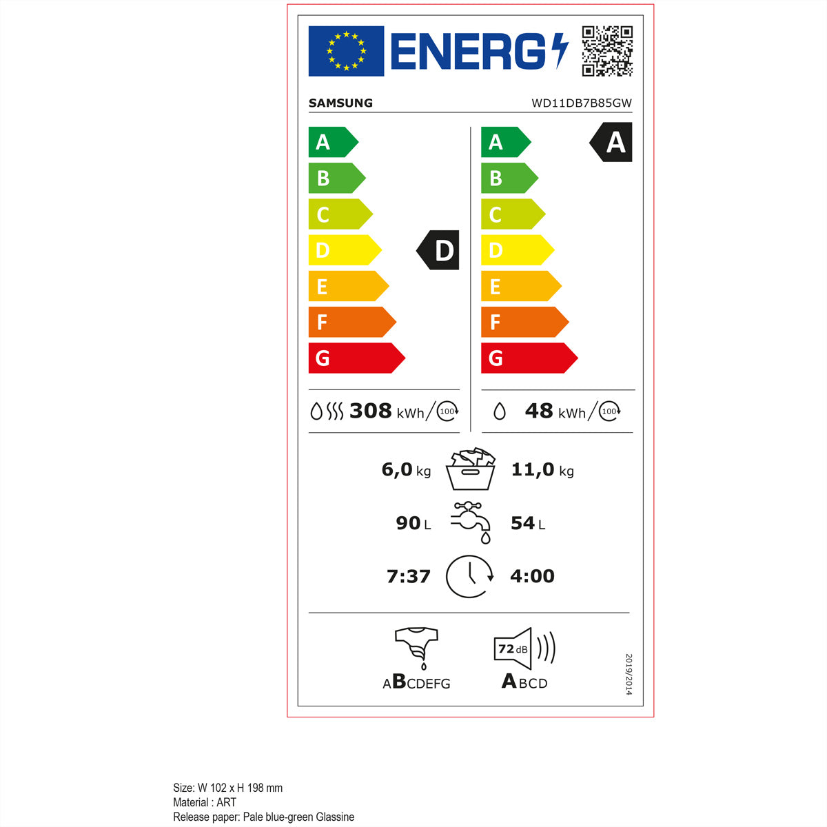 Samsung Waschtrockner WD7400D – 11 kg Waschen/6 kg Trocknen, AI Ecobubble & Inverter, 1400 U/min – weiss
