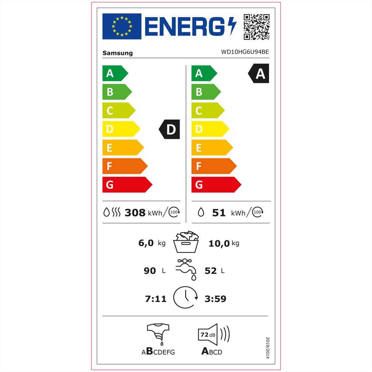 Samsung Waschtrockner WD6400H – 10 kg Waschen, 6 kg Trocknen, Inverter & AddWash – weiss/schwarz