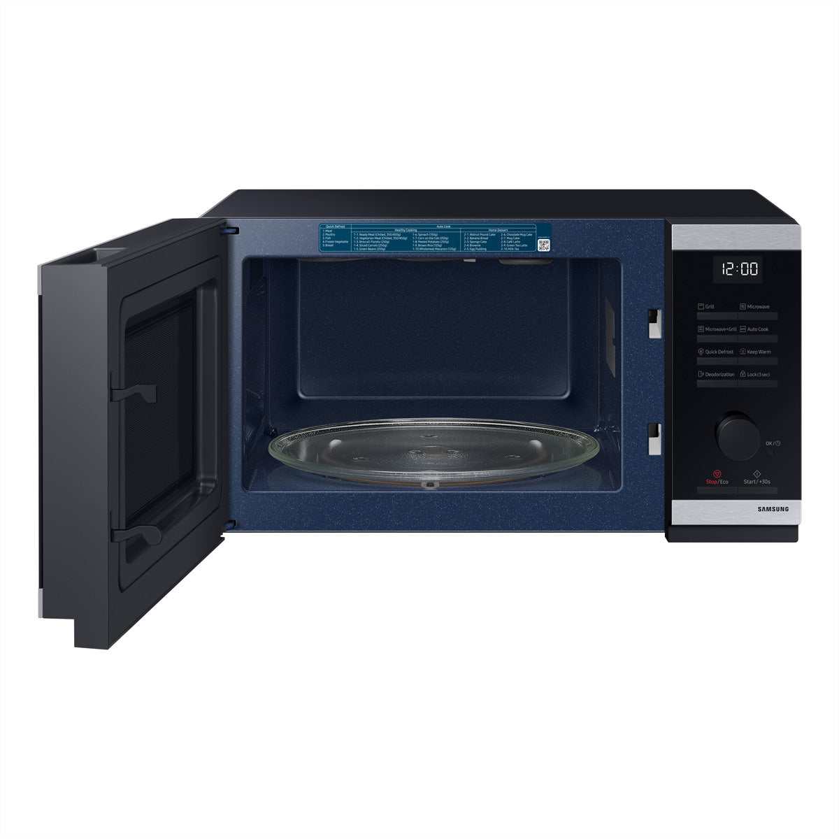 Samsung Grill-Mikrowelle MW4000D – 23 l, Keramikboden, 800 W – Schwarz/Edelstahl