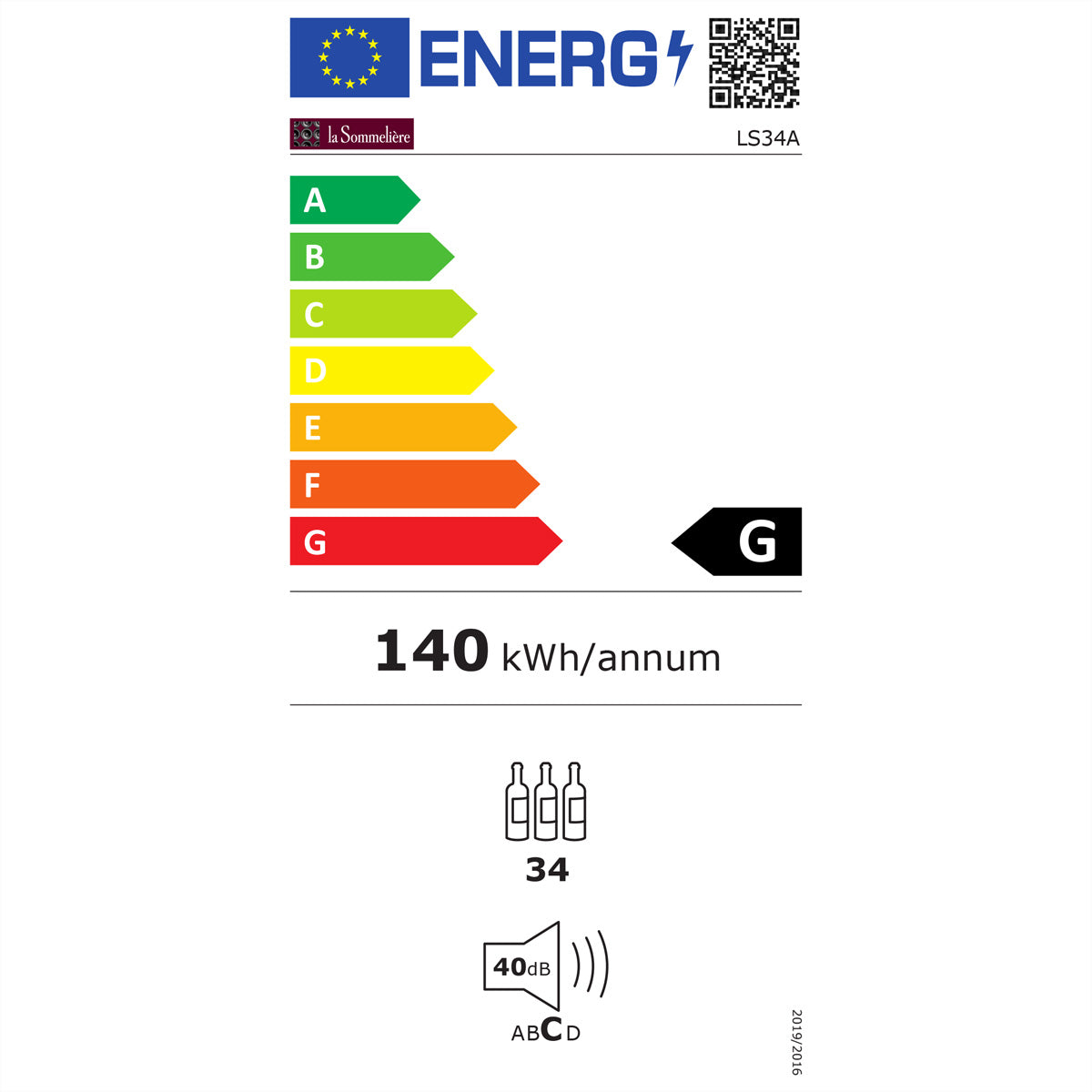 La Sommelière Weinschrank LS34A – 89 l, 240 V, Energieeffizienzklasse G, 40 dB