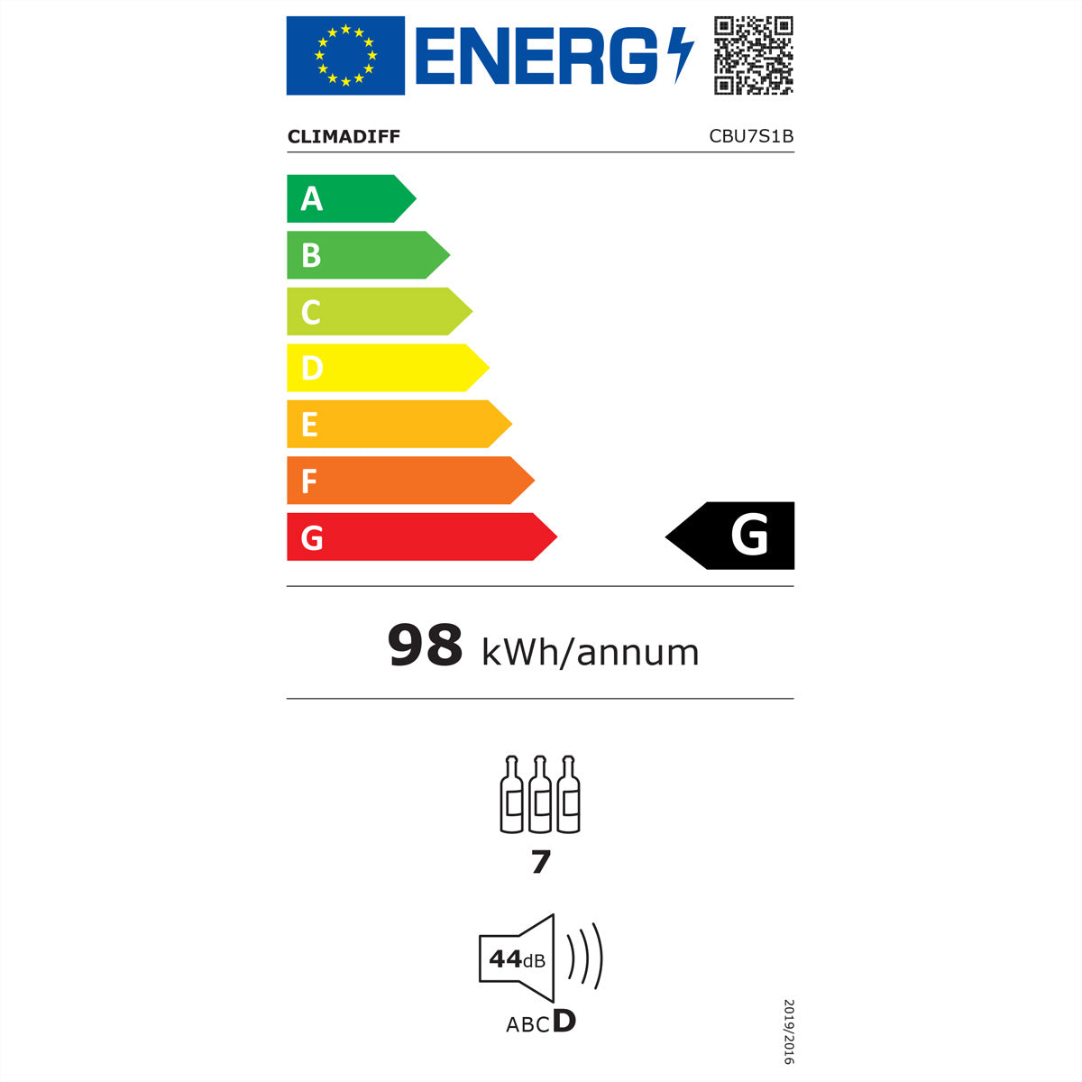 Climadiff Weinkühlschrank CBU7S1B – 18 l, 240 V, Energieeffizienzklasse G, 44 dB