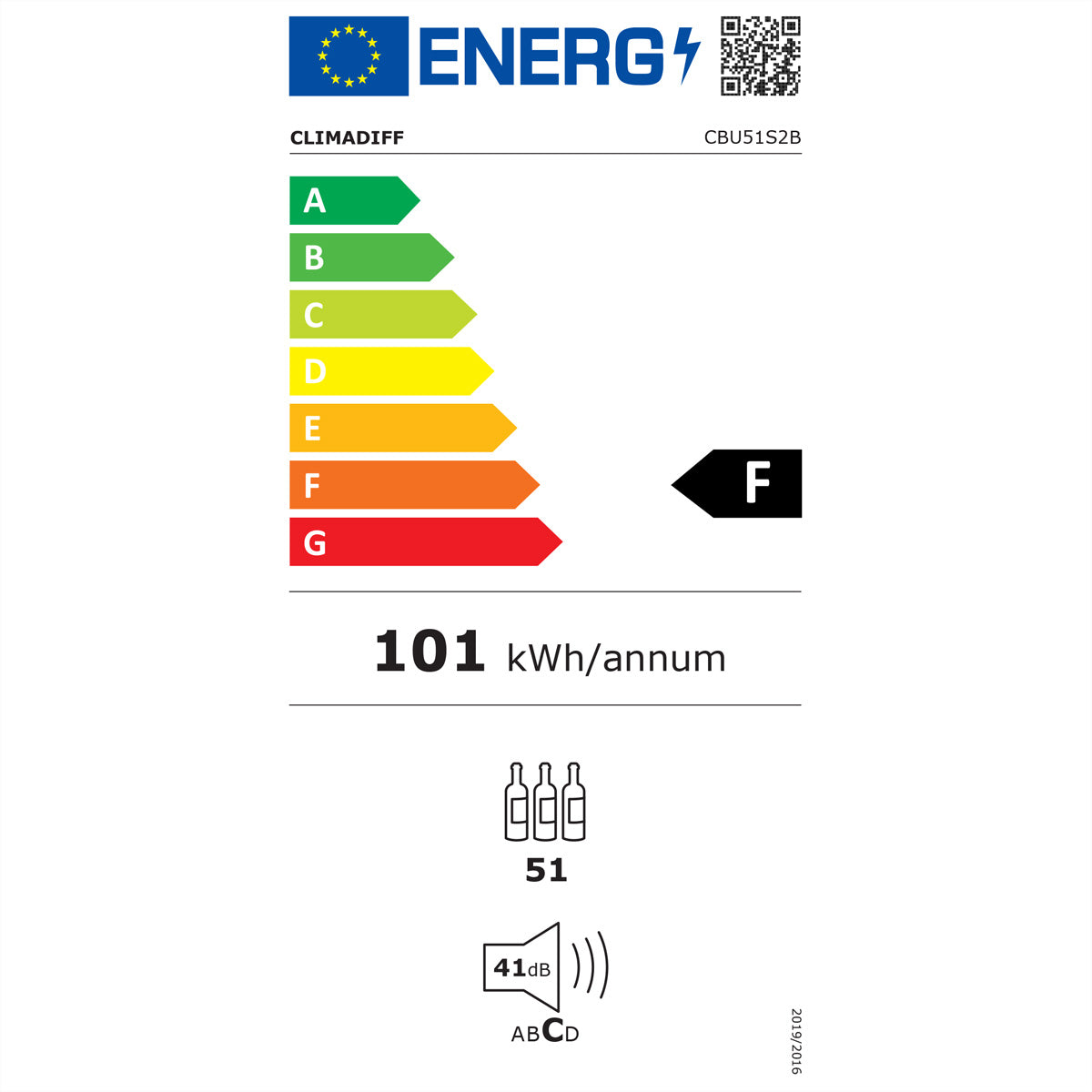 Climadiff Weinkühlschrank CBI28S1B – 62 l, Energieeffizienzklasse G, 38 dB, Schwarz
