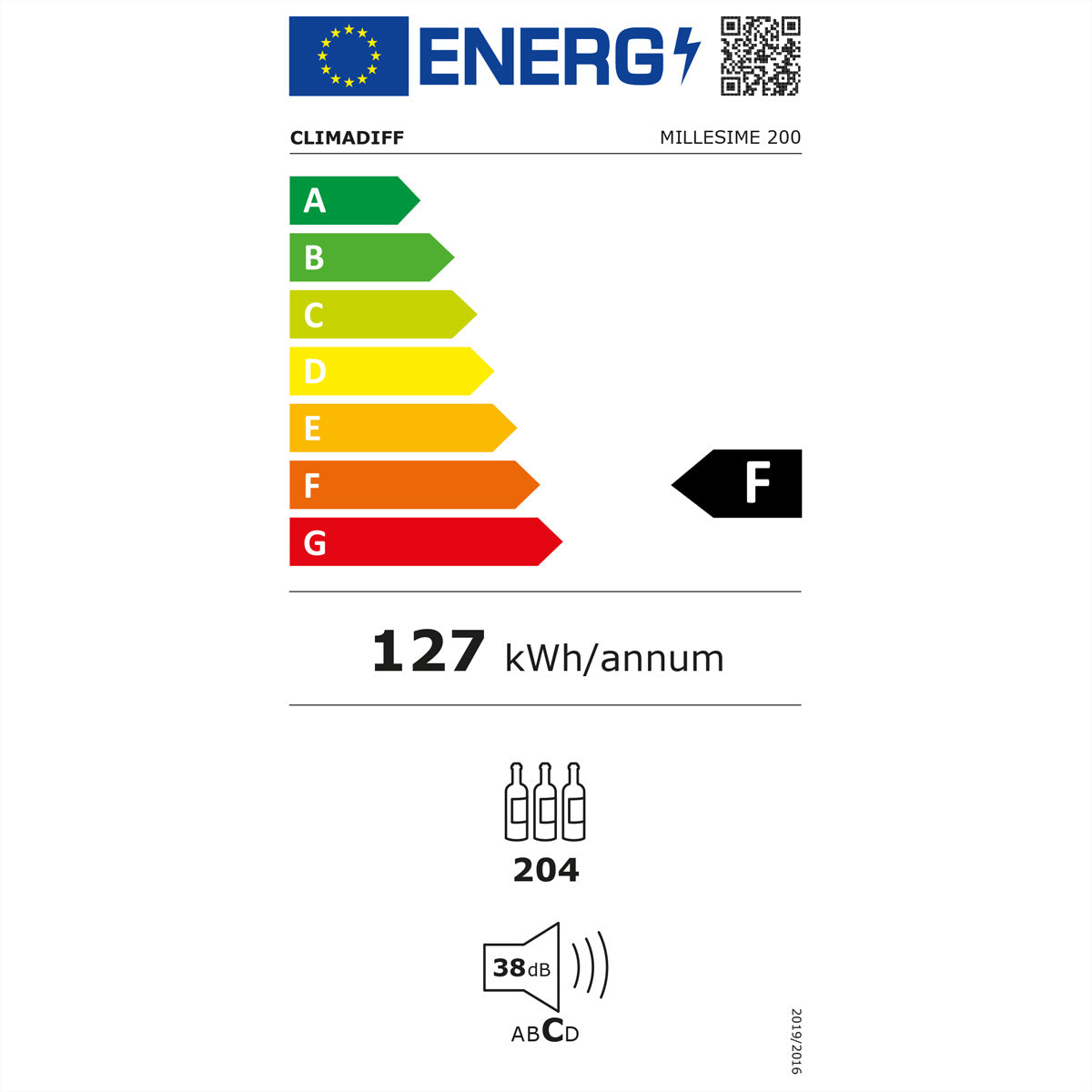 Climadiff Weinkühlschrank MILLESIME 200B – 389 l, 220/240 V, Kompressor, Energieeffizienzklasse F