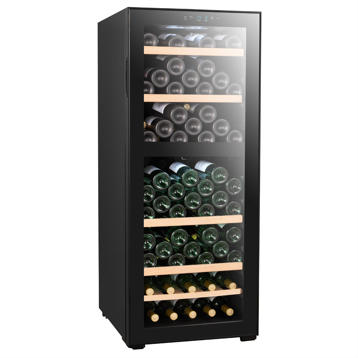 Climadiff Weinkühlschrank CEPAGE108DZ – 108 Flaschen, Energieeffizienzklasse G, 38 dB, Schwarz