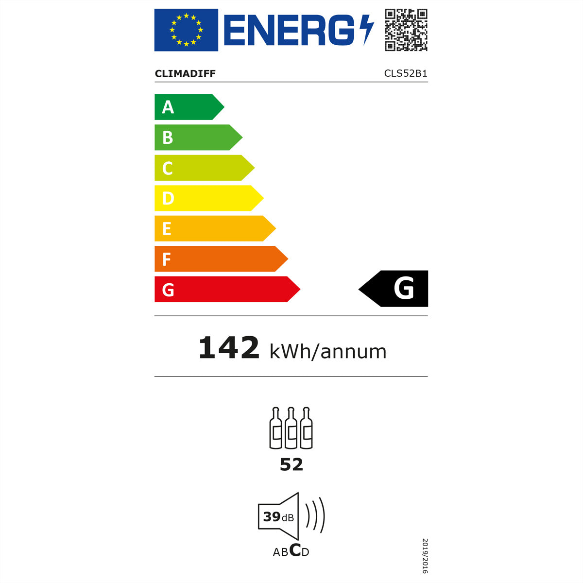 Climadiff Weinkühlschrank CLS52B1 – 128 l, 220/240 V, Kompressor, Energieeffizienzklasse G
