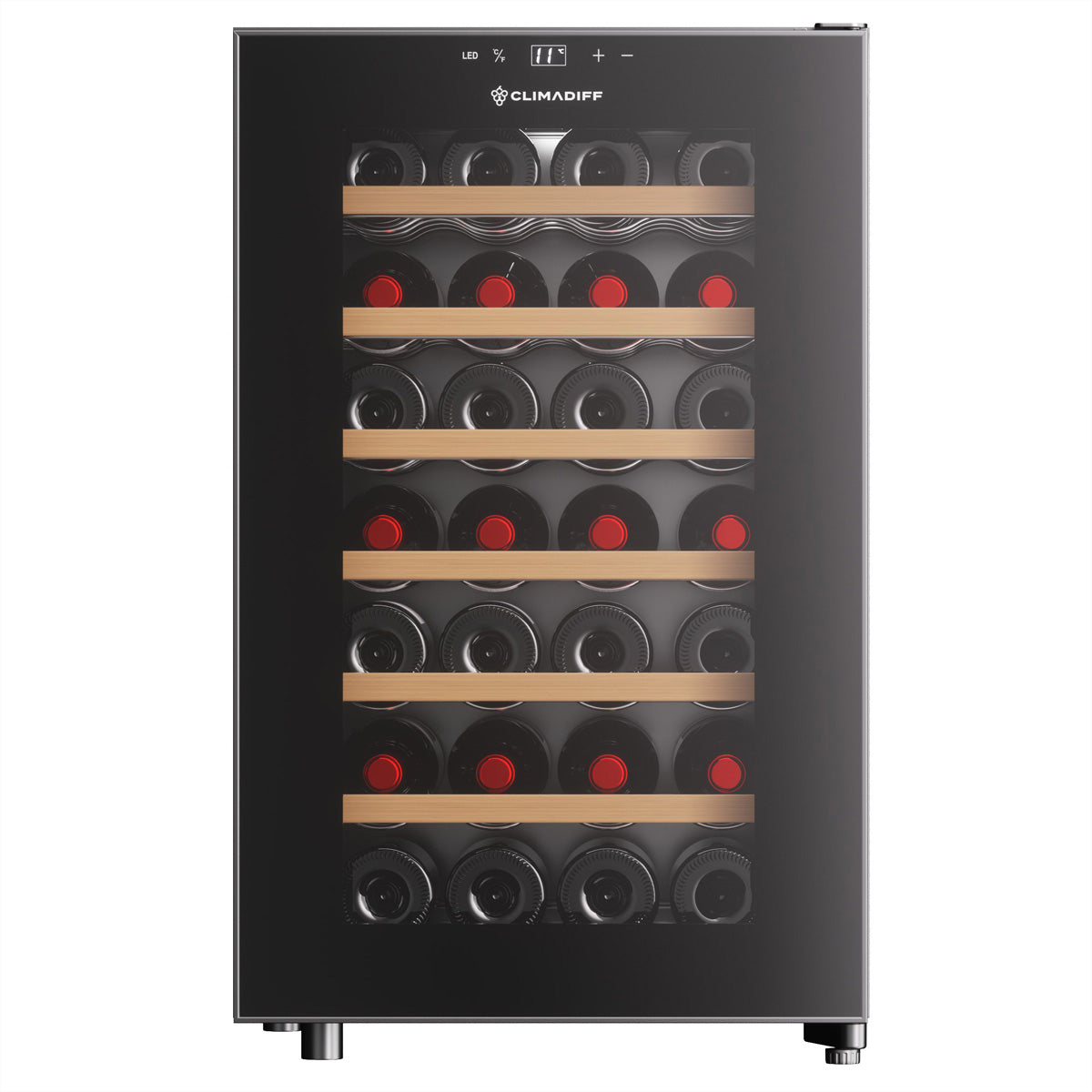 Climadiff Weinschrank CUVEE28 – 28 Flaschen, Energieeffizienzklasse E, 22 dB, Schwarz
