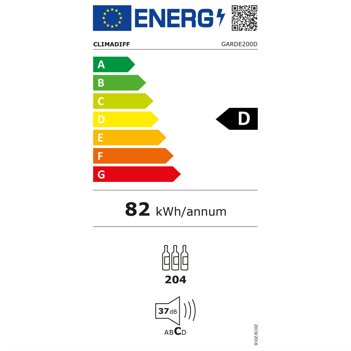 Climadiff Weinkühlschrank GARDE200D – 389 l, 220/240 V, Kompressor, Energieeffizienzklasse D