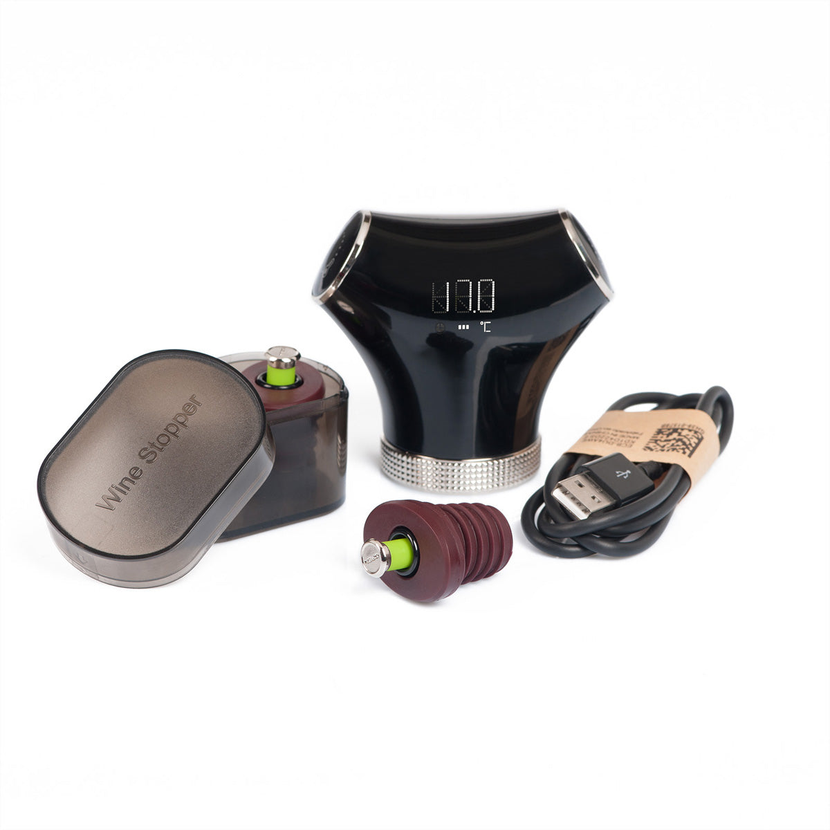 Climadiff Flaschenverschluss EVAC02 – 8 × 4,8 × 6,8 cm, Schwarz, USB, 2 Stopfen