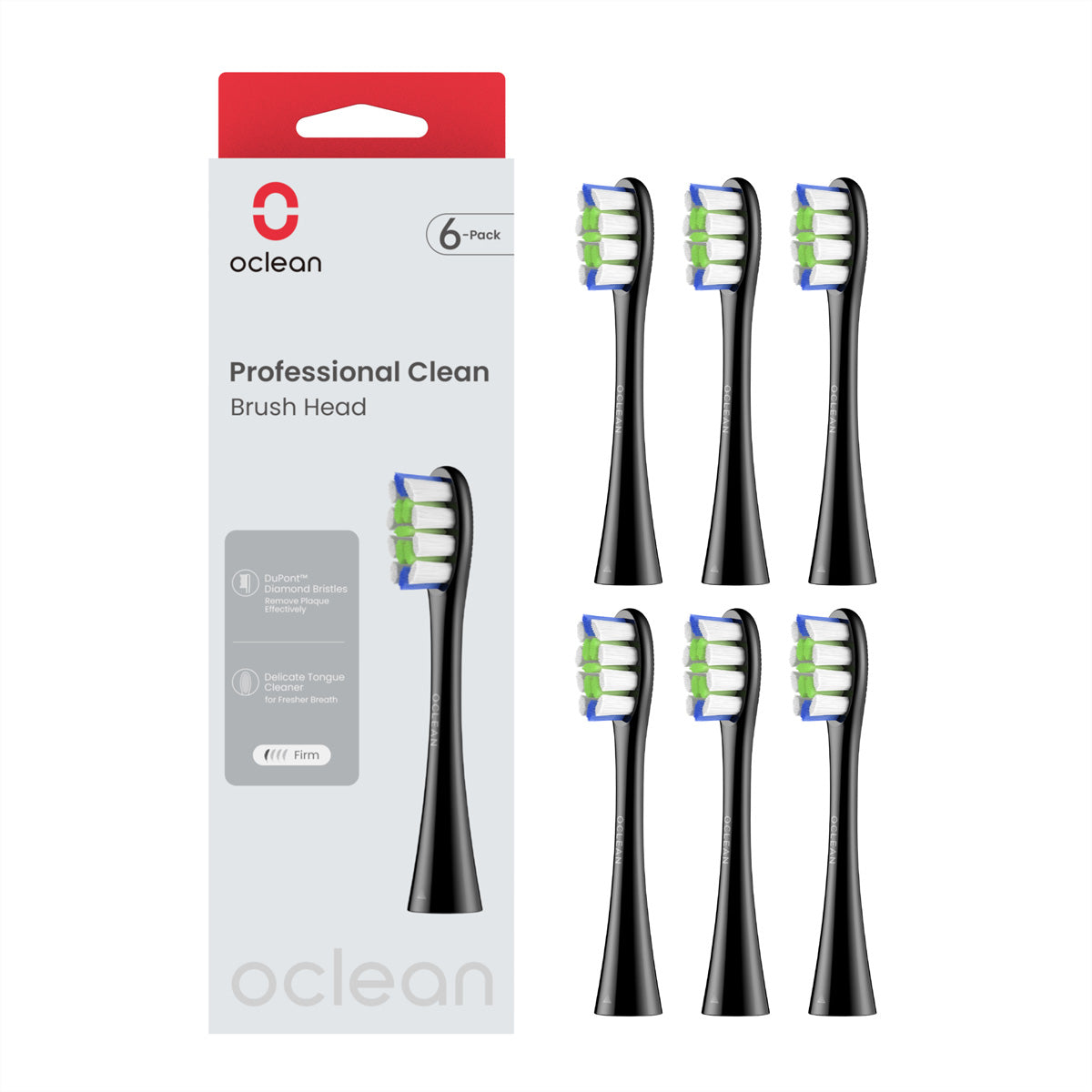 Oclean Ersatzkopf (Aufsteckbürste) – Mittel – 6 Stk – Schwarz
