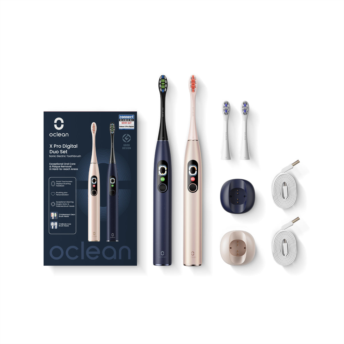 Oclean X Pro Digital – Elektrische Schallzahnbürste, 32 Stufen, Akku – Gold, Blau