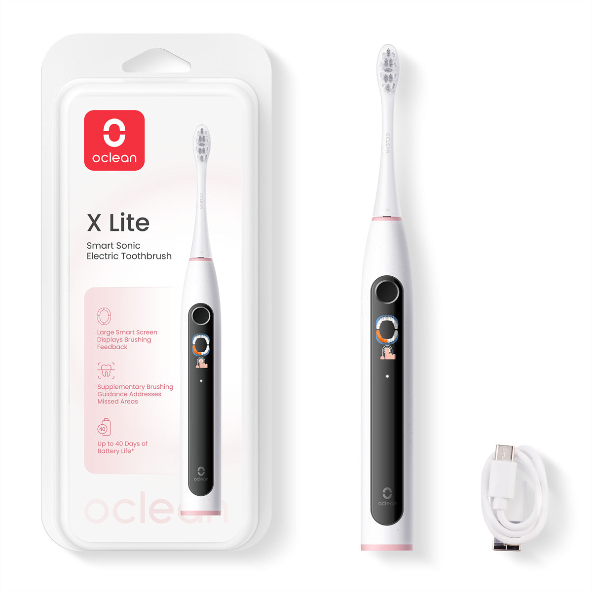 Oclean Schallzahnbürste X Lite – Bis zu 40 Tage Akkulaufzeit, IPX7 – Weiss-Grau