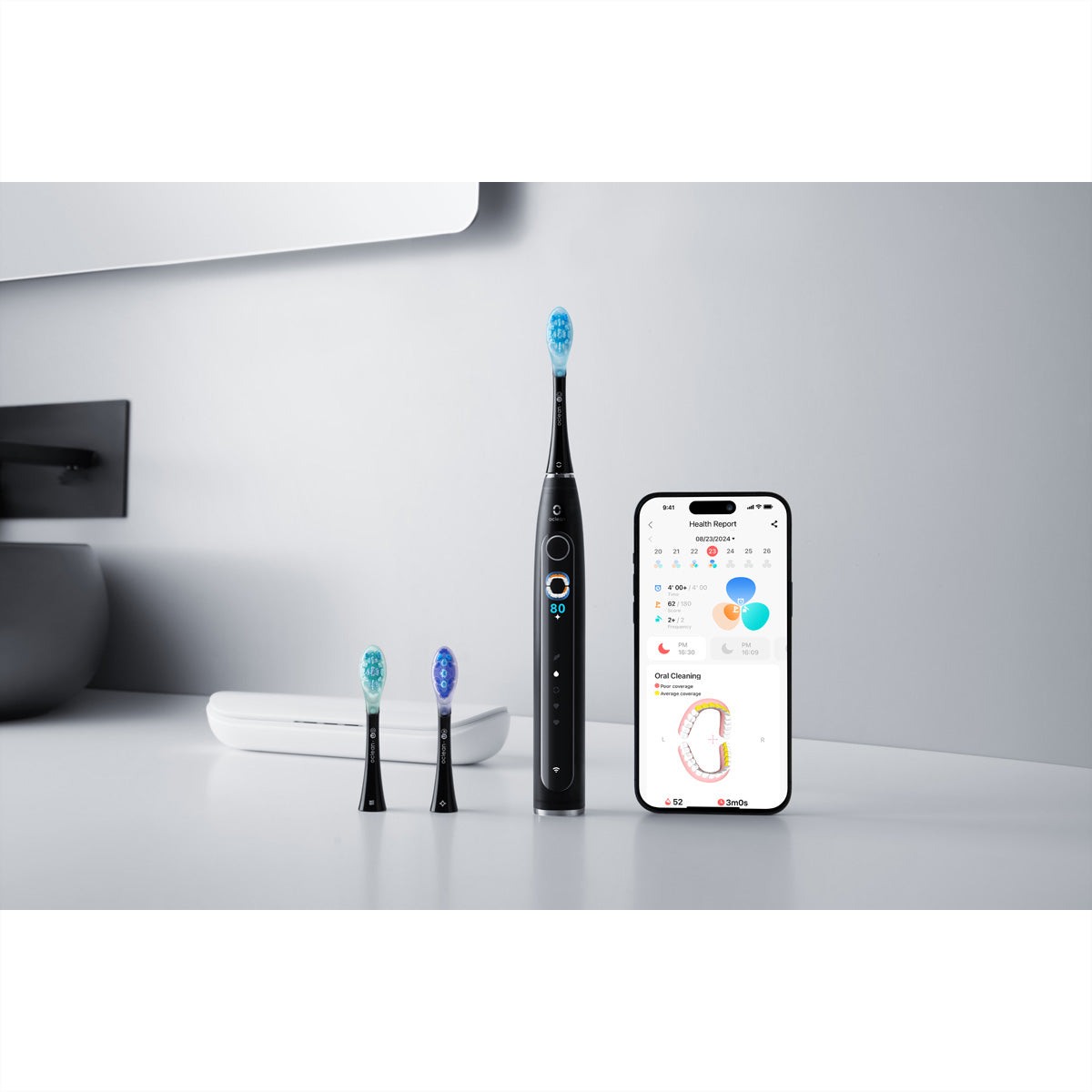 Oclean Schallzahnbürste X Pro 20 – 3 Bürstenköpfe, Schwarz